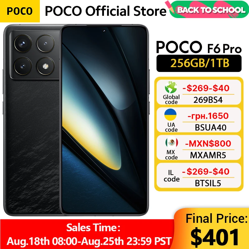 Smartphone POCO F6 Pro versión Global, Snapdragon, 5G, nuevo®8 Gen 2 120W HyperCharge WQHD + 120Hz Flow AMOLED Display NFC