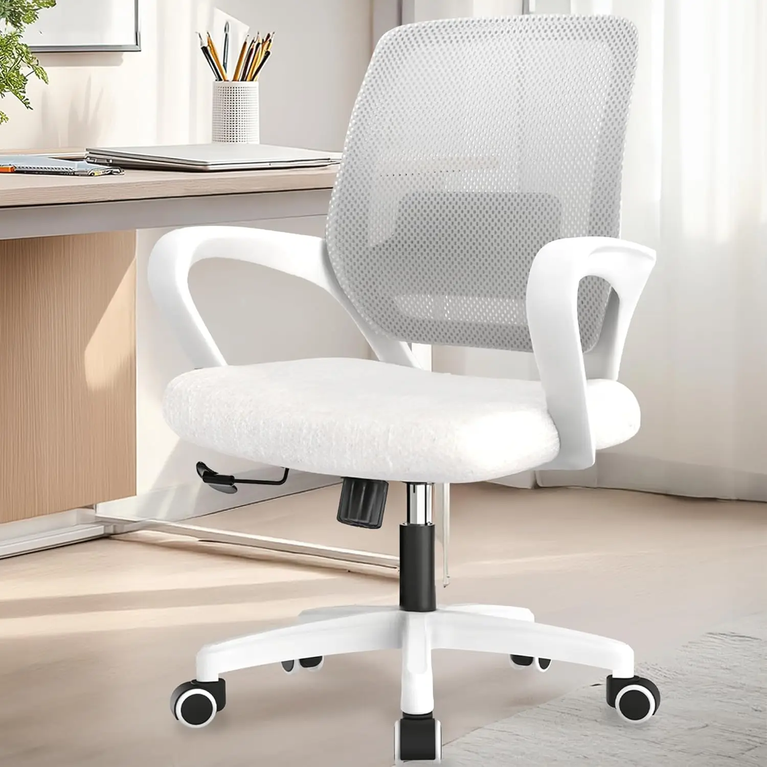 

Ergonomic Mesh Office Chair with Lumbar Support, Adjustable Height and Swivel Wheels for Home or Study (Ivory)