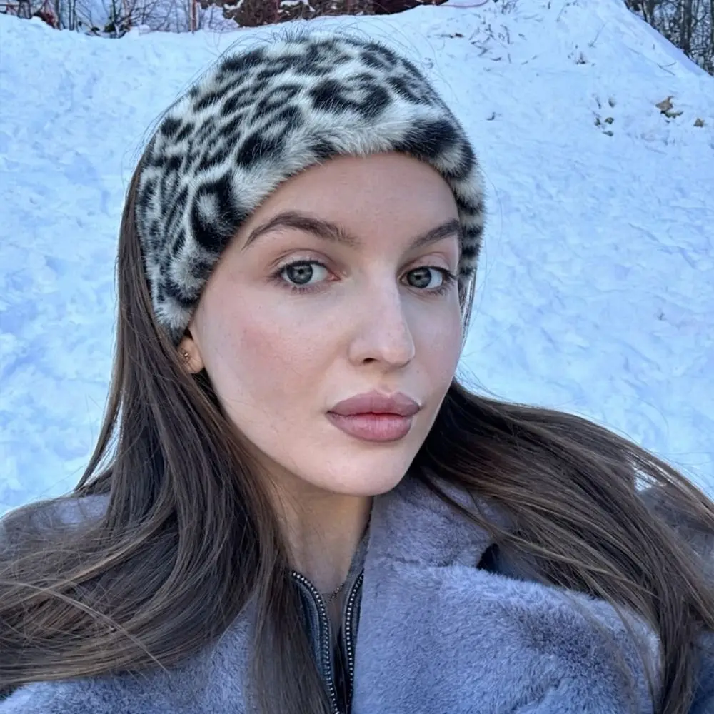 New Faux Fur Faux Fur Headband Soft Stretchy Band Winter Ear Warmer Anti-Slip Leopard Print Leopard Headband