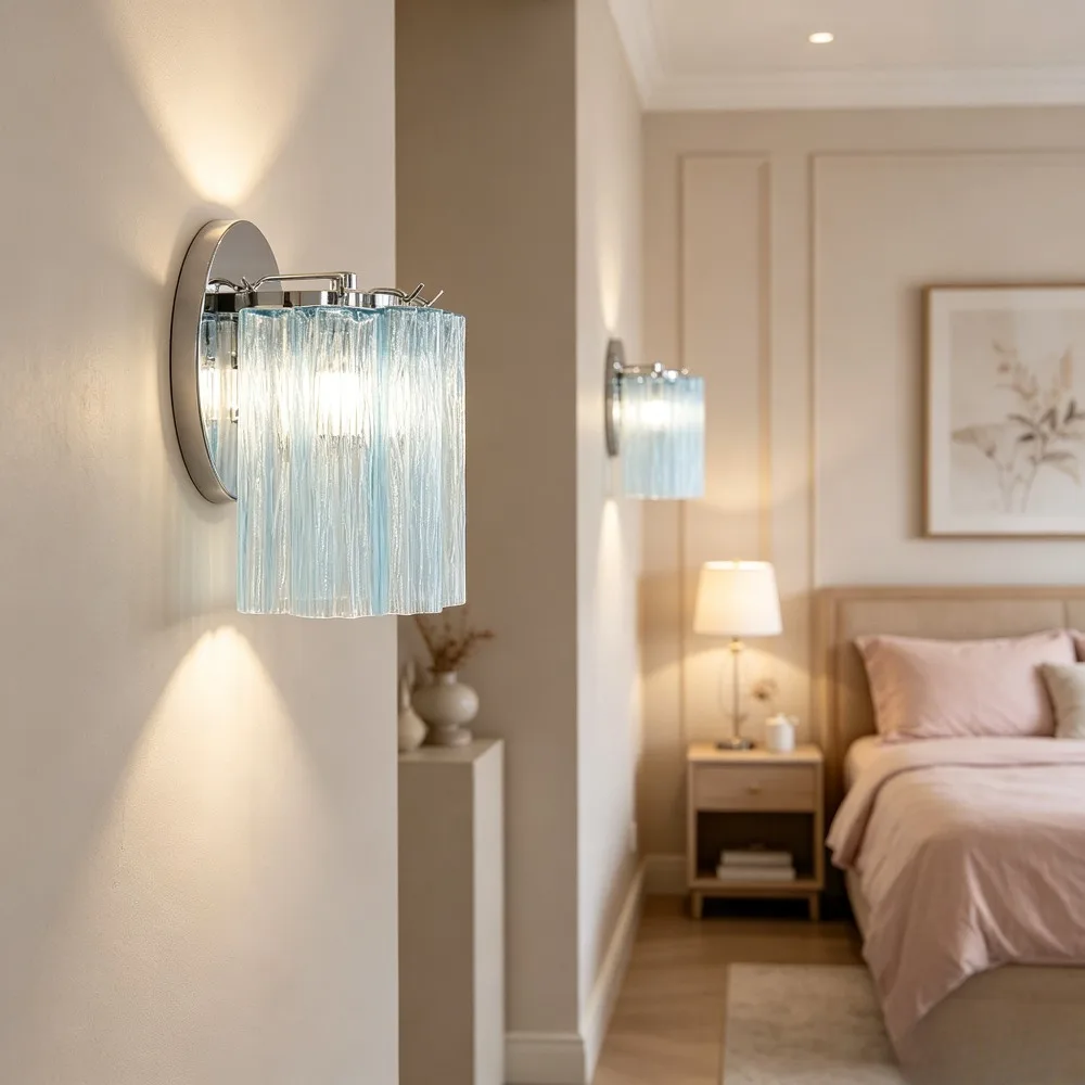 Glass Wall Lights Sconce for Beside Bedroom Table Corrdiors French Glass Wall Lamp Vila TV Background for Staircase