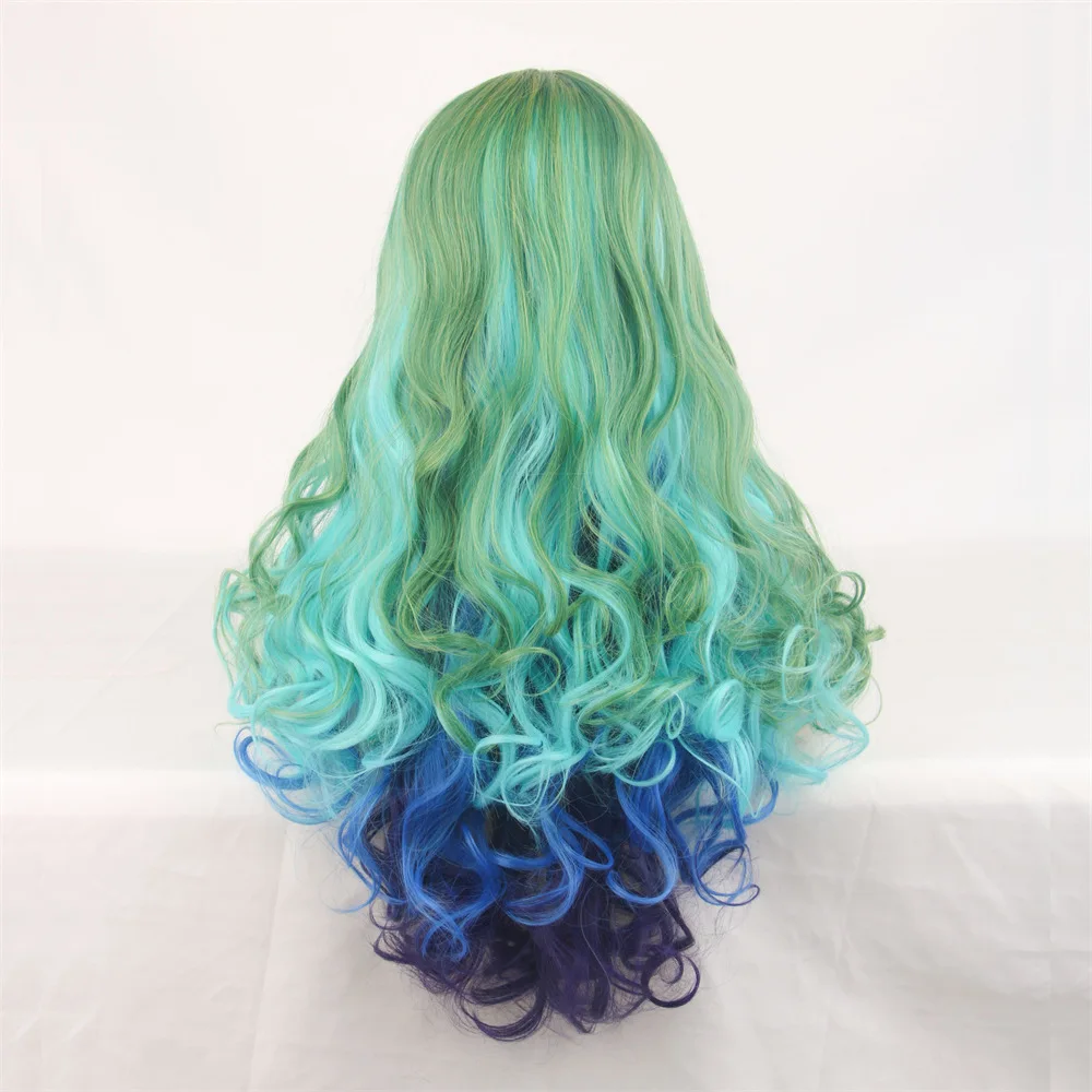 المرأة الأوروبية والأمريكية شعر مستعار كامل الرأس شعر مستعار اصطناعي مجعد لوليتا شعر مستعار ملون الانفجارات موجات كبيرة خضراء