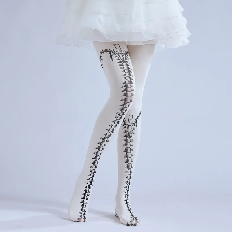 Gothic Tights Body Stockings Women Sexy Zipper Hosiery Leggings Female High Waist Elastic Slim Pantyhose