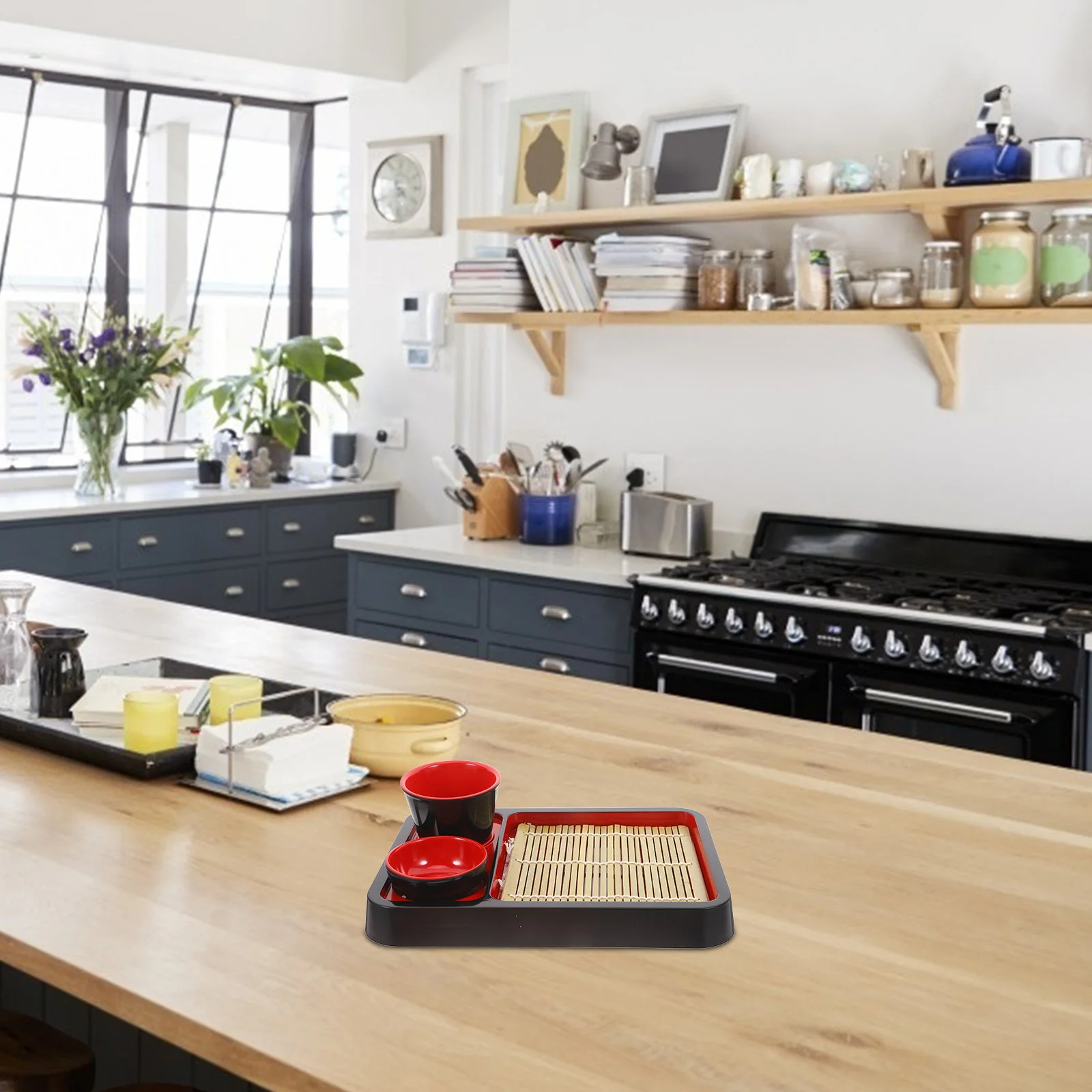 

1Set Cold Noodle Plate Bamboo Material Decorative Food Tray Snack Serving Plate Stylish Kitchen Tableware Modern Design