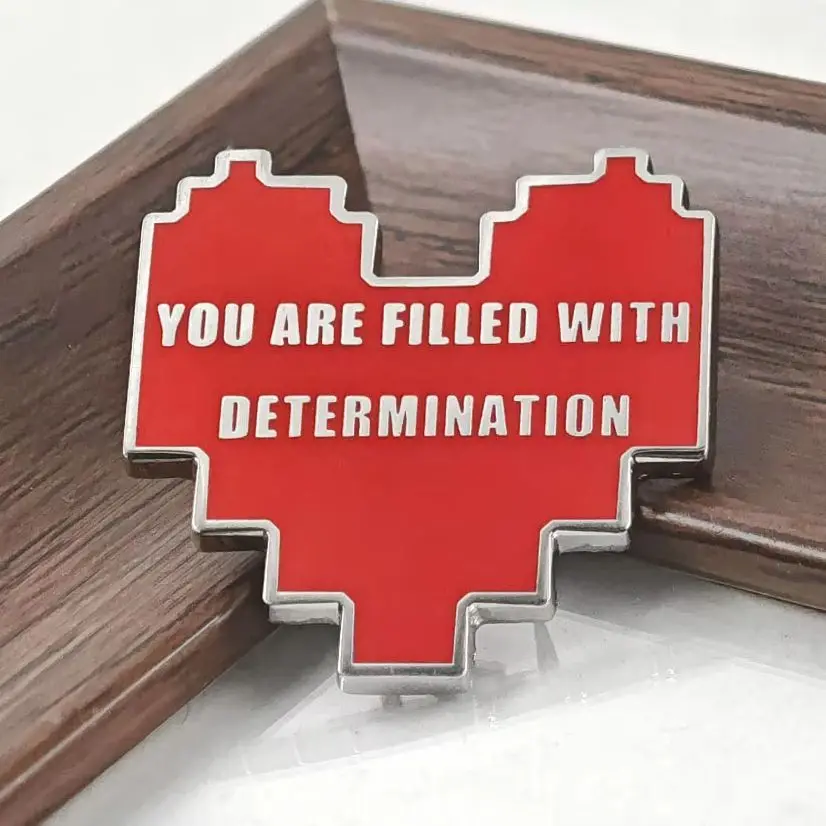 Undertale Metal Brooch Red Pixel Heart Enamel Pin Filled With Determination Badge Game Fan Collection Clothes Backpack Lapel Pin
