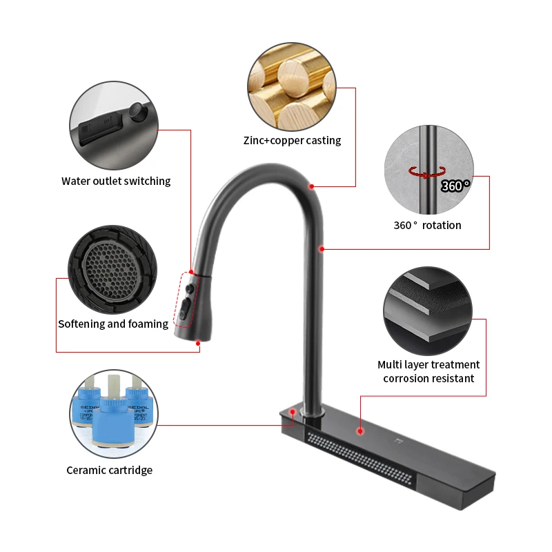 New Techology Model Multi Function Smart Kitchen Sink Ss304 Nano Black Basin Hydro Purification Kitchen Handmade Sink