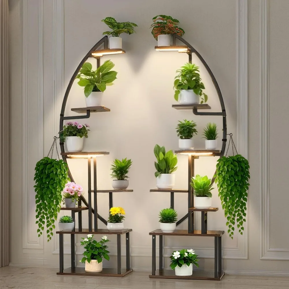 

Plant Stand Indoor W/Grow Lights, Plant Shelf Metal Corner Plant Holder, Half-Moon Shaped Flower Display Rack for Living Room