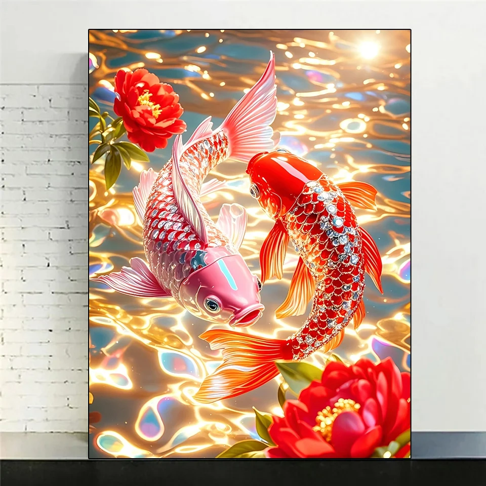 

Diamond Drawing Fish Gold Full Square Round 5D DIY Embroidery Animal Cross Embroidery Kit Rhinestone Wall Decoration