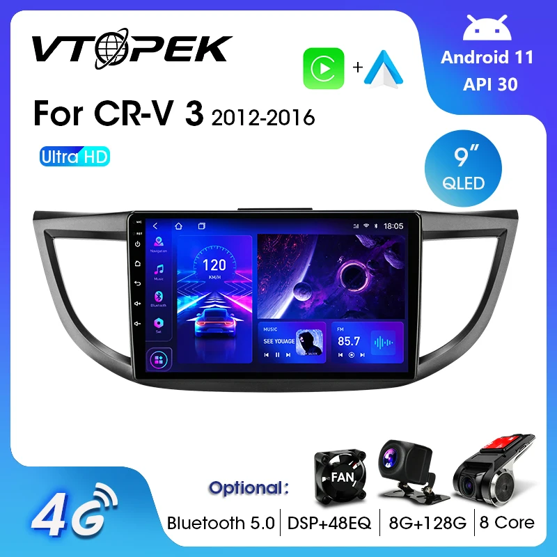 Автомобильный мультимедийный плеер Vtopek 2Din Android 11, для Honda CR-V 2011-2016, с экраном 10,1 дюйма, 4G, Wi-Fi