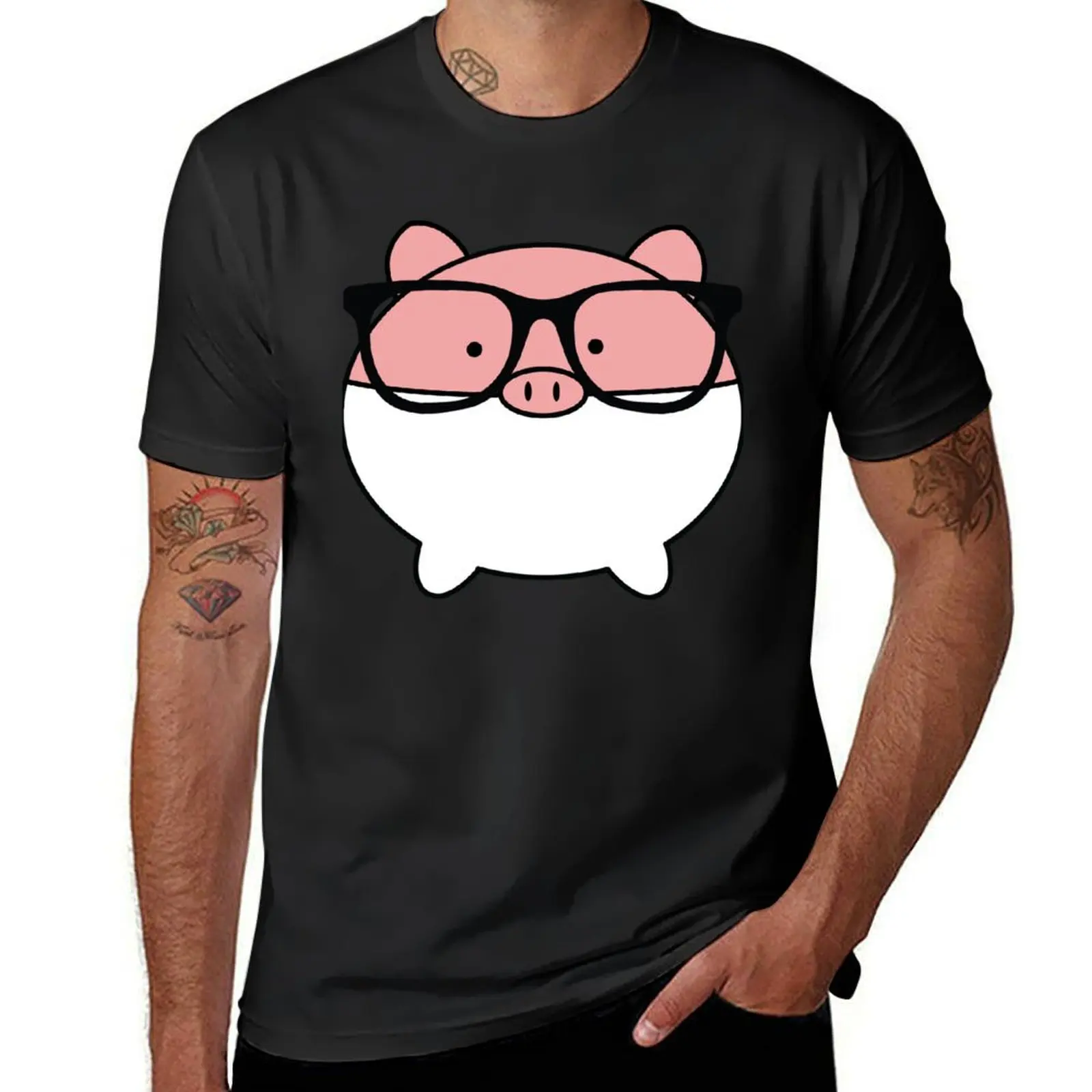 

Piggy Glasses T-Shirt blacks kawaii clothes quick-drying mens t shirts pack