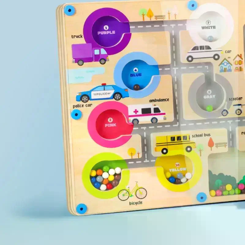 Juegos de clasificación de colores magnéticos de madera para niños, tablero de laberinto de tráfico del zoológico, bolígrafo, juegos de cuentas móviles, juguetes educativos para niños