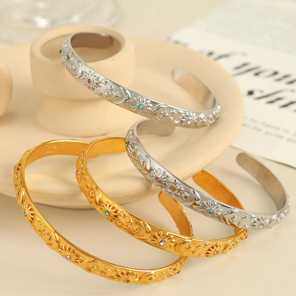 

Trendy Moon Star Sun Bangle Bracelet Gold Color Stylish Metal Open Wrist Vintage Fashion Party Jewelry Gift for Women 2025 New