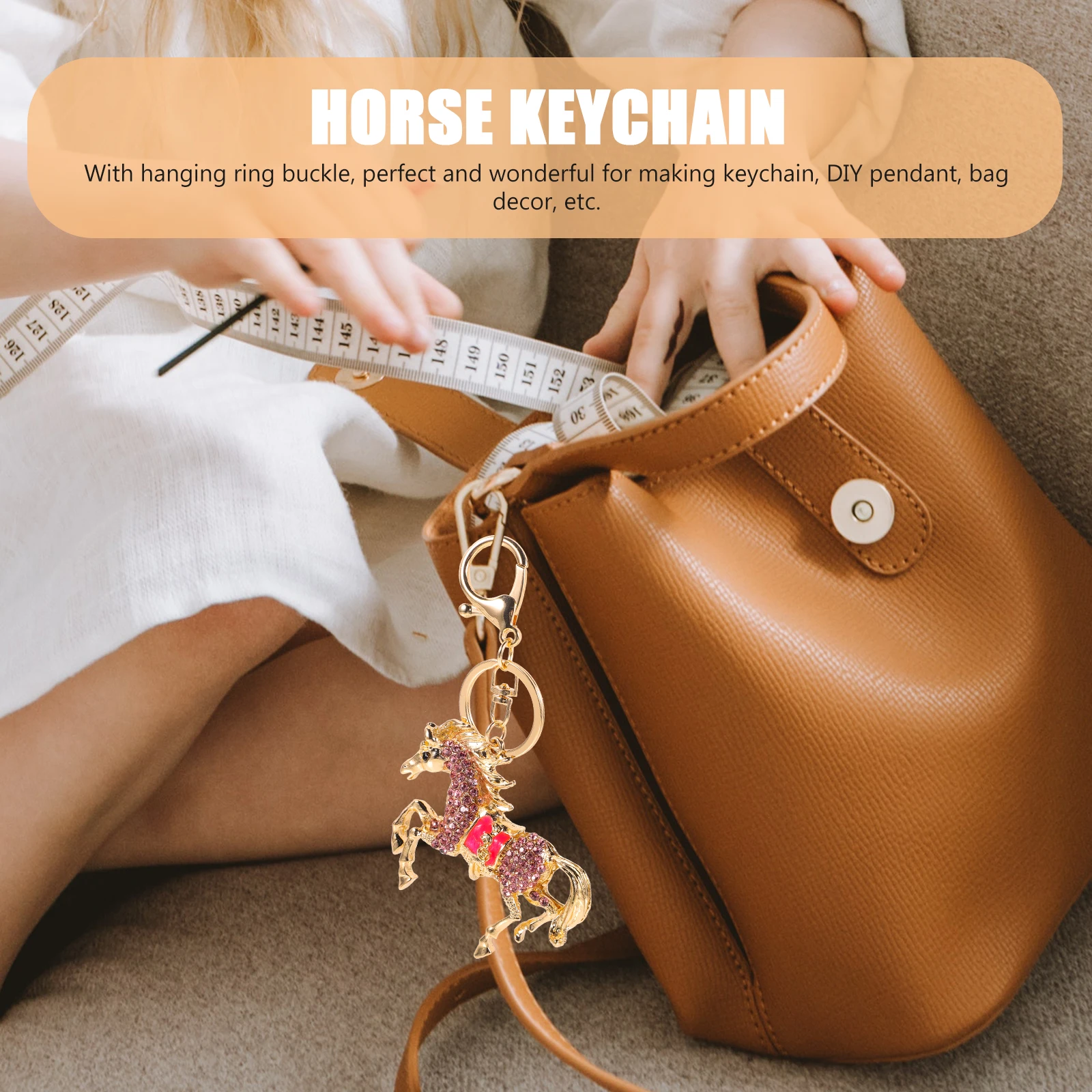 

Creative Horse Shape Keychain Stylish Mini Charm Decorative Pendant For Women Kids Bag Hanging Rhinestone Cartoon Animal Key