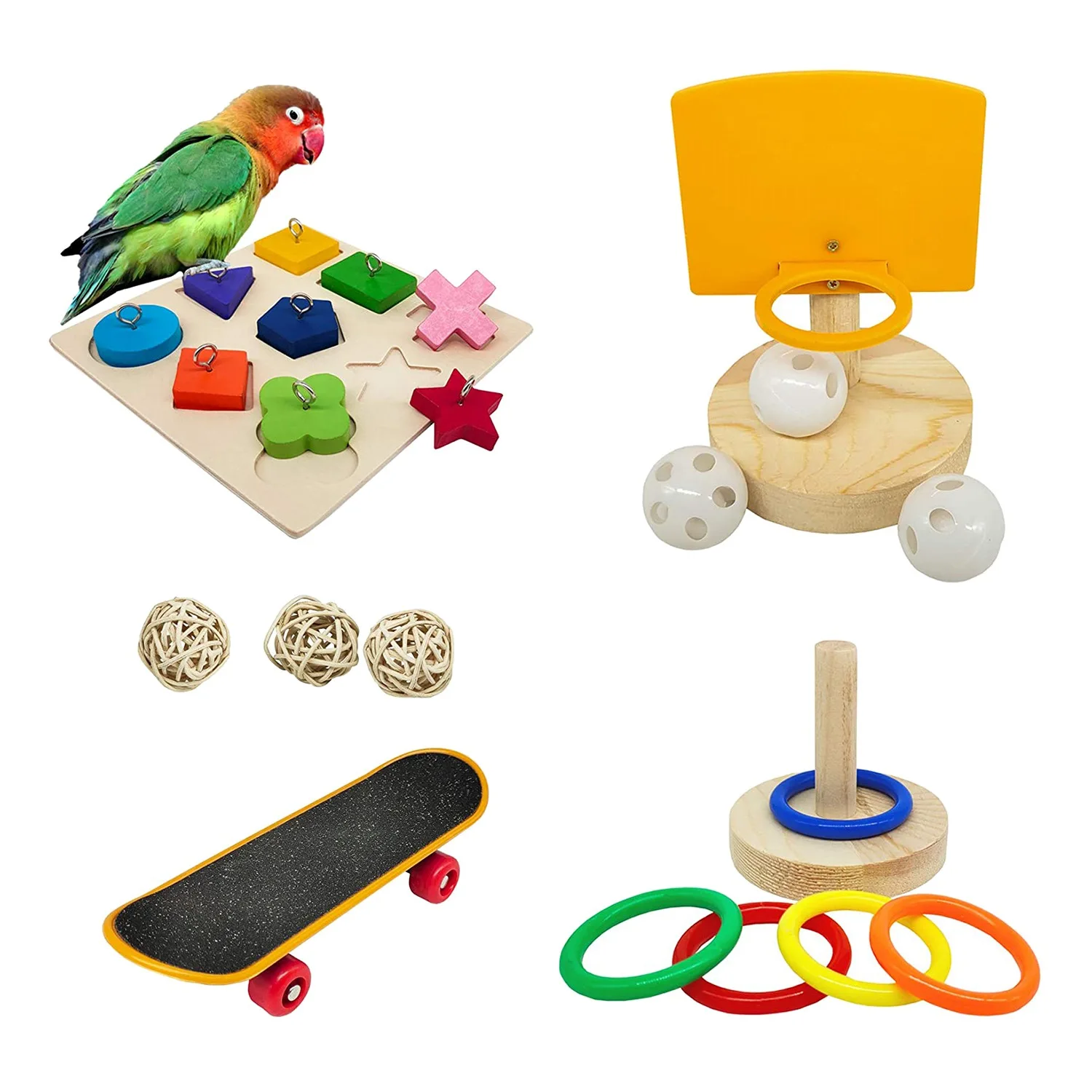 Bird Toys For Parakeets,Parrot Toys Set Stacking Toy,Parrot Wooden Block Puzzles Toy,Parakeet Toys For Bird