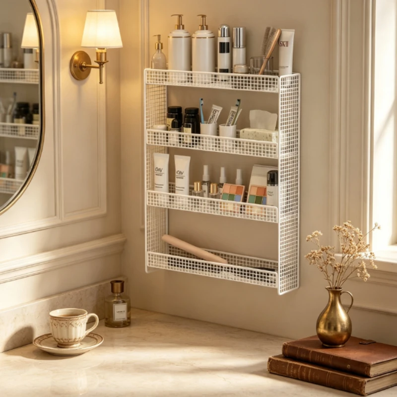 Bathroom Storage Rack Narrow Gap Wall Mount, Multilayer Hanging Shelf No-Drill, Sturdy Organizer for Toilet Side & Behind Door
