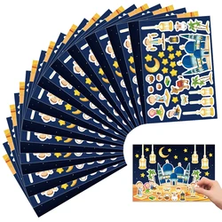 12pcs Eid Mubarak DIY Stickers Kids Gift Puzzle Game Toys Islam Muslim Party Supplies 2026 Ramadan Home Decoration Wall Sticker