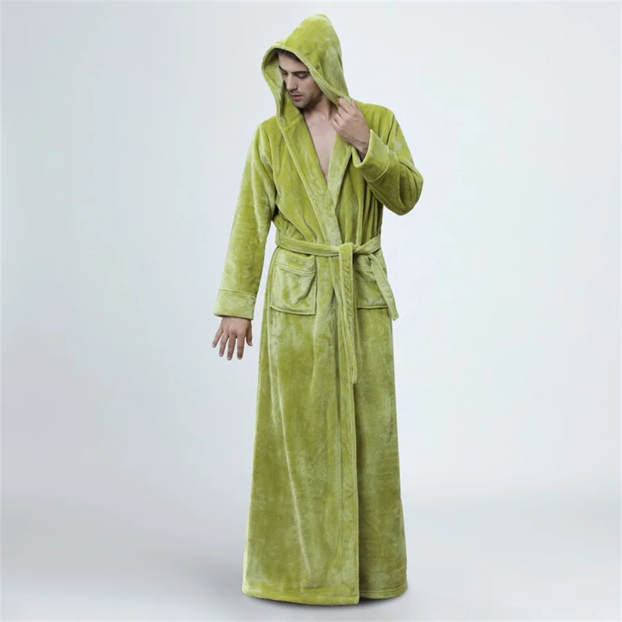 Men\'s Winter Bathrobe Hooded Robes Long Sleepwear Warm Plush ShawlShower Robe Night Gown Homewear Pajama Man Clothes for Sleep