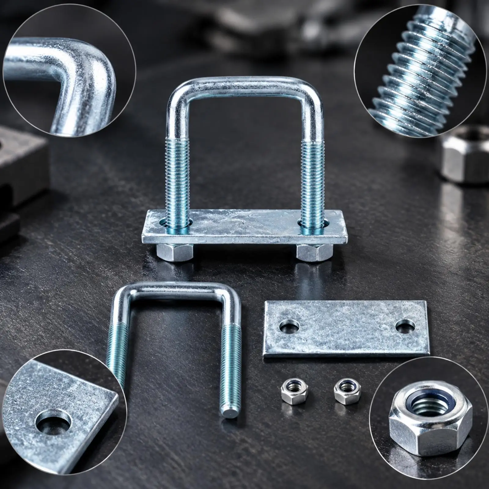 4 Pieces Galvanized Steel U-U-Bolt Spring fastenerSpring Clamp Resistant Leaf-Spring Clamp with Mounting Plate Heavy-Duty