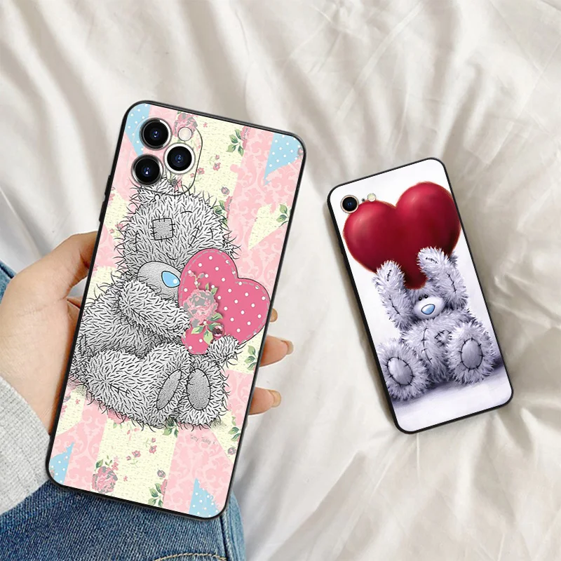 Silicone Black Phone Cases for iphone 16 Pro Max 7 8 14 15 Plus SE XR 11 12 13 Mini 15Pro Tatty Teddy Red Heart Soft Cover