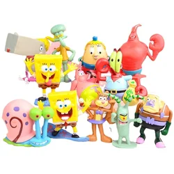 Hot Toys 6psc Sponge-bob Anime Hand Decoration Pieces Pie Big Star Octopus Brother Krabs Doll Cake Decoration Toy Figures