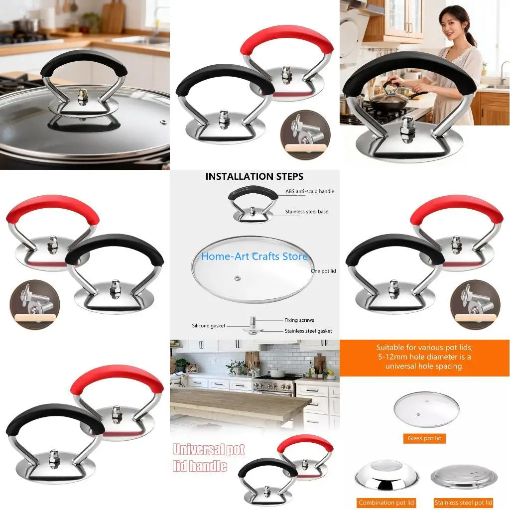 Y3NA Pack of 2pcs Modern Pot Cover Handle Feature Stainless Steel And Anti Slip Kitchen Gadget for Household