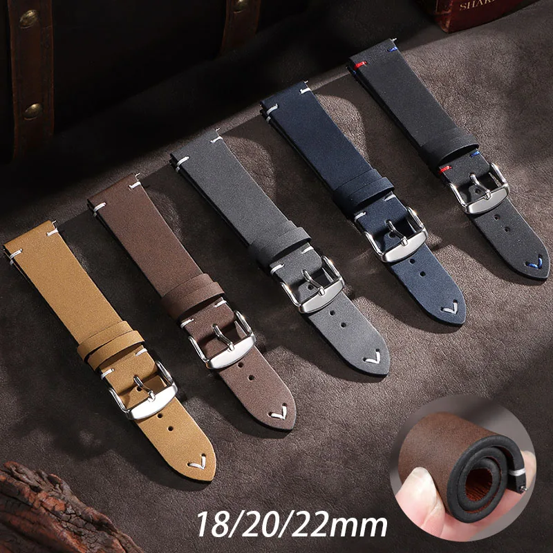 Genuine Leather Strap 18mm 20mm 22mm Watch Band Handmade Stitching Vintage Cowhide Bracelet Quick Release Universal Wristband