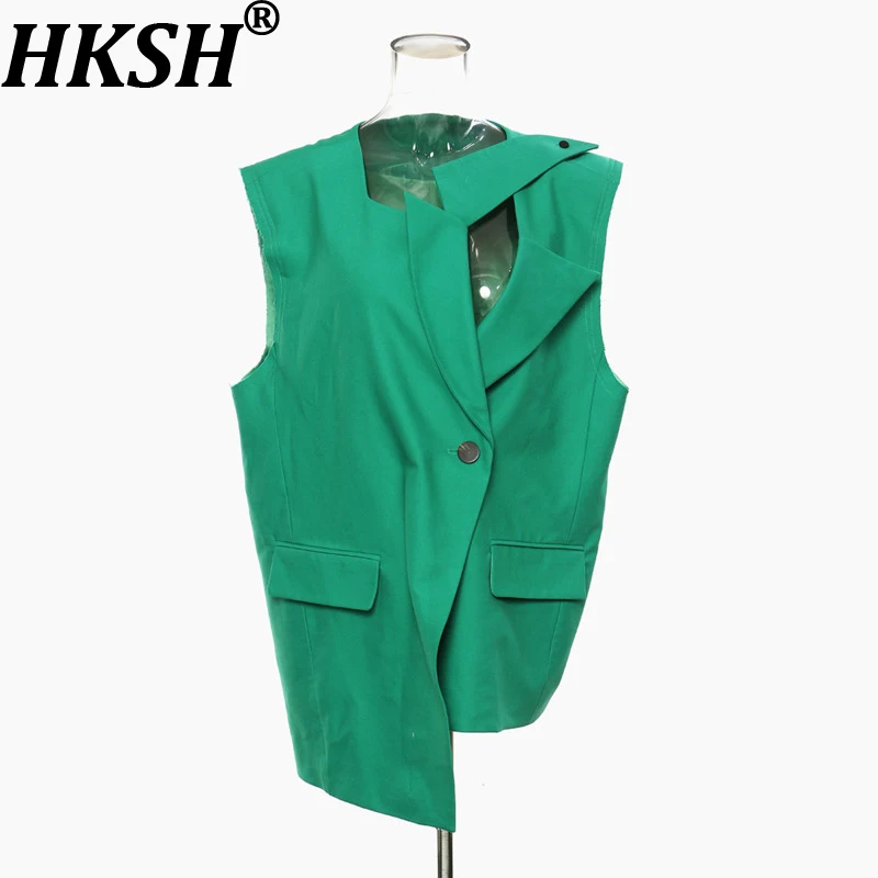 

Женский шикарный жилет HKSH с асимметричным дизайном, однотонный, универсальный, высококачественный, без рукавов, новинка весна-осень HK19455