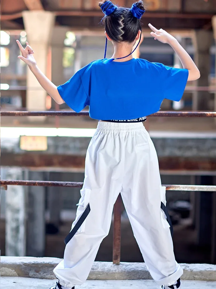 Pantalon de danse moderne à manches courtes pour filles, vêtements de rue pour enfants, vêtements de danse Hip Hop, vêtements de jazz d'été, bleu trempé, Y-adt, 2022