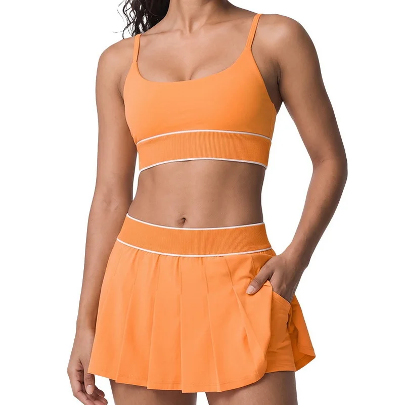 Women's Yoga Tennis Skirt Suit High Waisted Pleated Skirt Breathable Safety Shorts Quick Drying Comfortable Bra Gym Outdoor Set