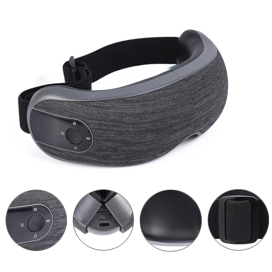 Wireless Smart Eye Massage Mask with Warm Compress, Soft Fabric Cover, Airbag Pressure and Rechargeable Foldable Design