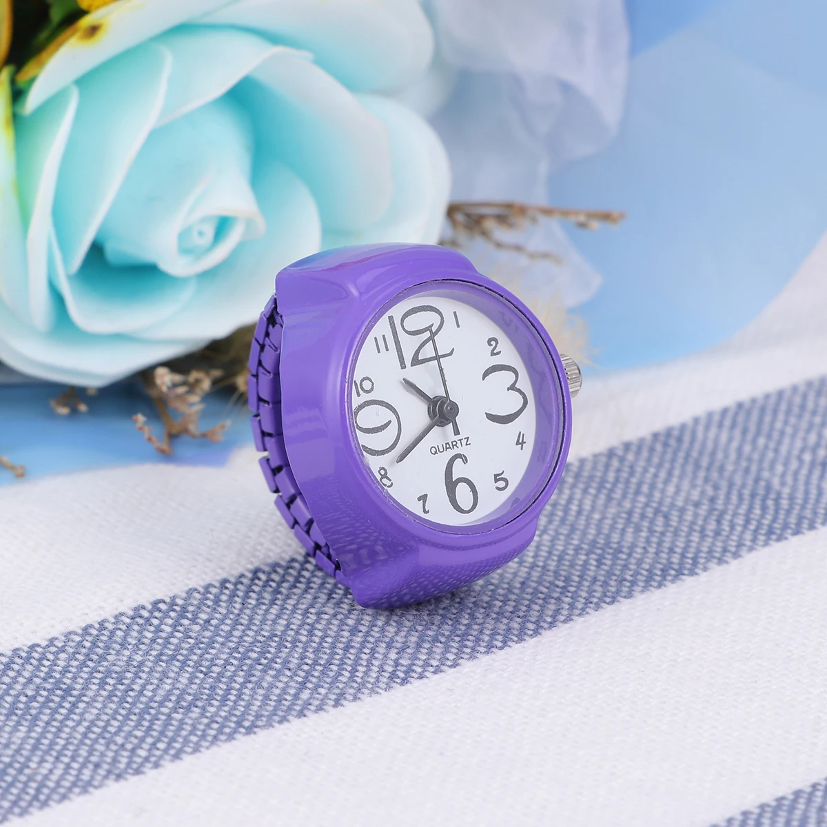 

Watch-shaped Ring Mini Watches for Ladies Purple Color Elastic Band Unisex Design Ideal Gifts Tourism Wedding Employee Benefits
