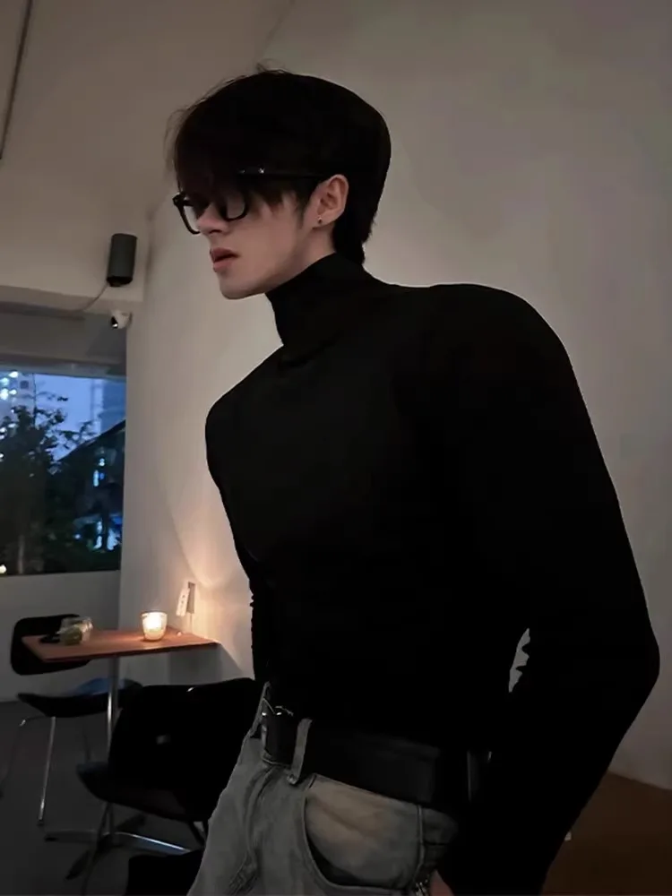 

Мужской свитер с высоким воротником Bla, зимний, приталенный, из вельвета, с эффектом премиум-класса, для ношения под одеждой, с маленьким воротником, на флисовой подкладке