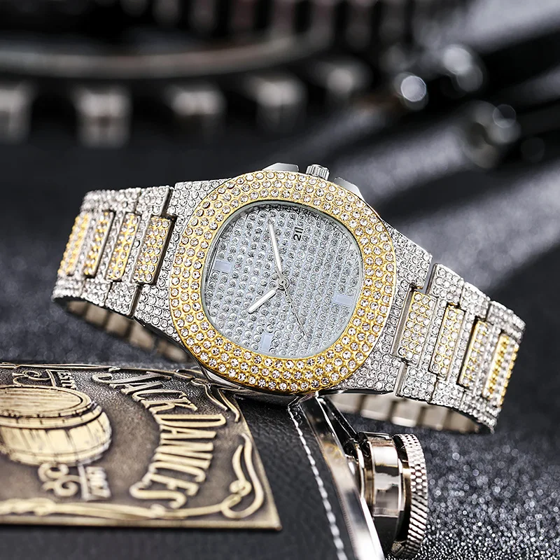 New Fashion Iced Out Watch for Men and Women Luxury Diamond Watches Man Hip Hop Quartz Wristwatches with Calendar Drop Shipping