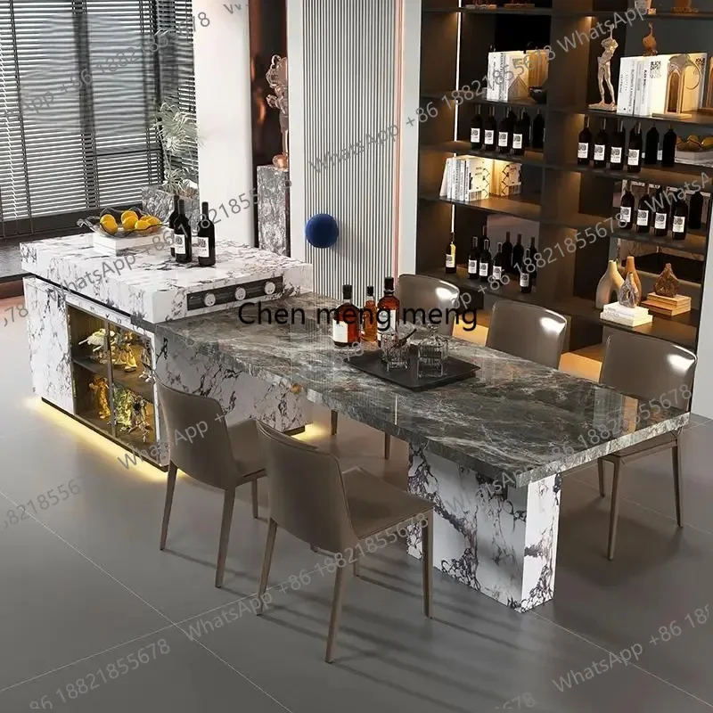 G153 Italian light luxury Style Kitchen Island w/Glass Door Storage -Custom Stone Table & Heat-Resistant Countertop for Modern H