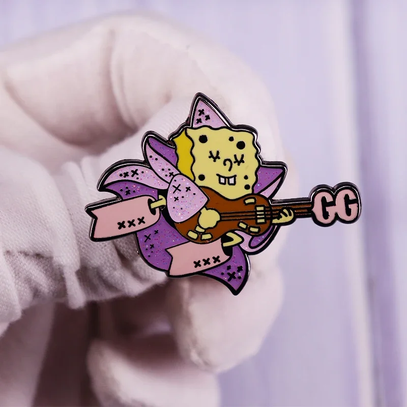 Cute Goofy Goober Wizard Enamel Pin Guitar Brooch Cartoon Glitter Badge Fashion Jewelry Gift