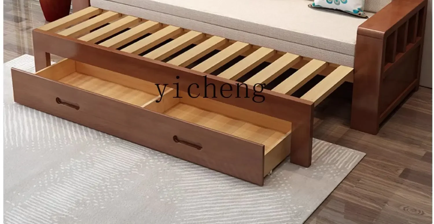 

solid wood sofa bed folding dual-purpose push-pull retractable sitting and sleeping room small apartment