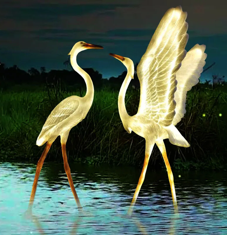 Animal Motif Lighted Flamingo Sculpture Floor Pattern Lawn Lamp Holiday Decoration Led Park Lights Decorative Lighting