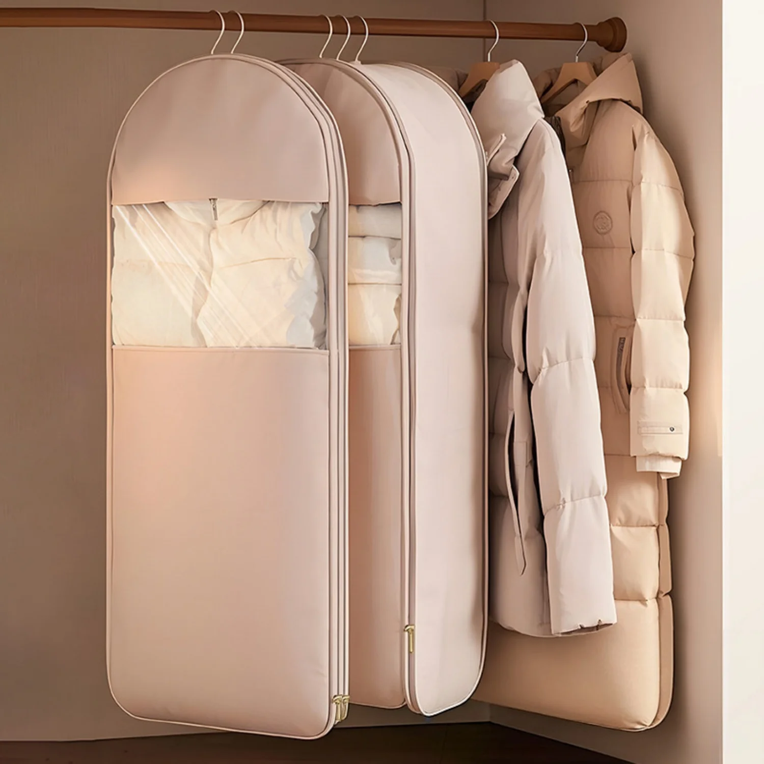 3 Pack Clear Compression Hanging Bags 90/110/130cm - 40% Space Saver, Vacuum Sealed for Down Jackets & Winter, Durable Zipper