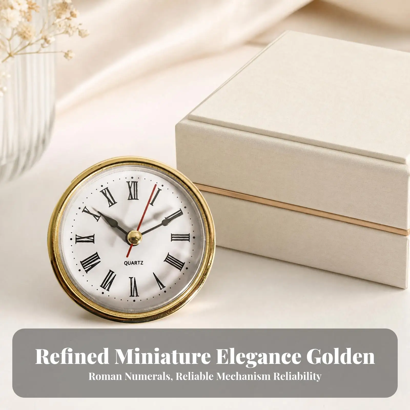 Decorative Gold Bezel Mini Clock Insert 65mm Quartz Accurate Time for Craft Enthusiasts