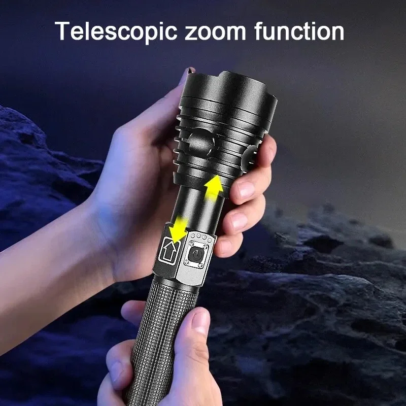 XHP90 Most Powerful LED Flashlight USB Rechargeable Zoom Tactical Torch 26650 Battery Hand Lamp Outdoor Hunting Camping Lantern