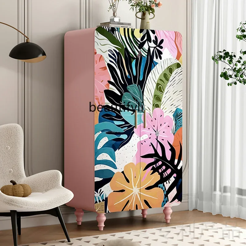 

All solid wood wardrobe American retro, bedroom storage, cloakroom pink locker