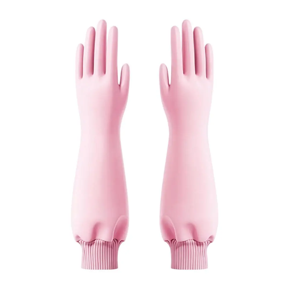 Long Household Cleaning Gloves Textured Palm Knitted Cuff Dishwashing Laundry One rubber reusable pink kitchen dish hand washing