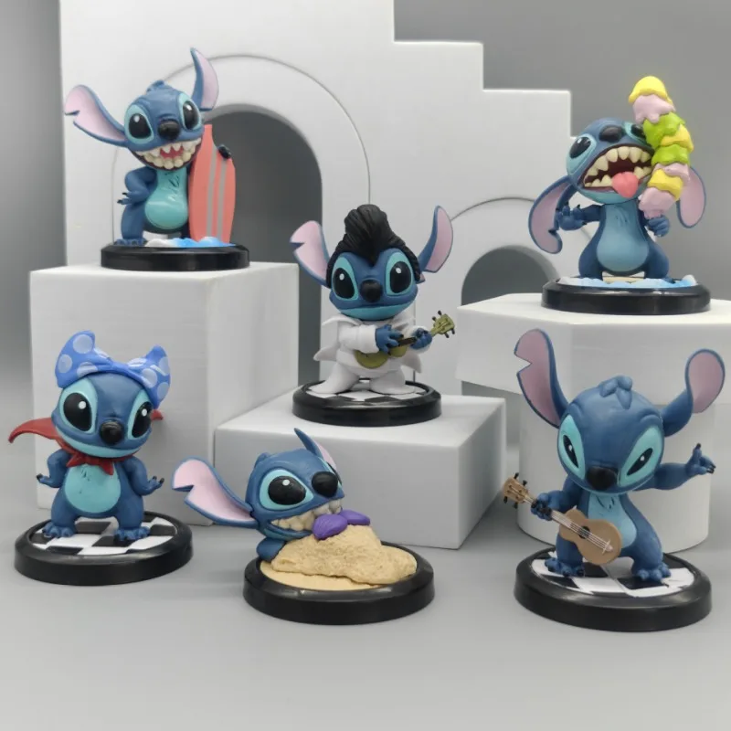 

6pcs/set Movie Peripherals Lilo&Stitch Summer Style Stitch Anime PVC Figure Cartoon Room Decoration Toy Desktop Ornament Gift