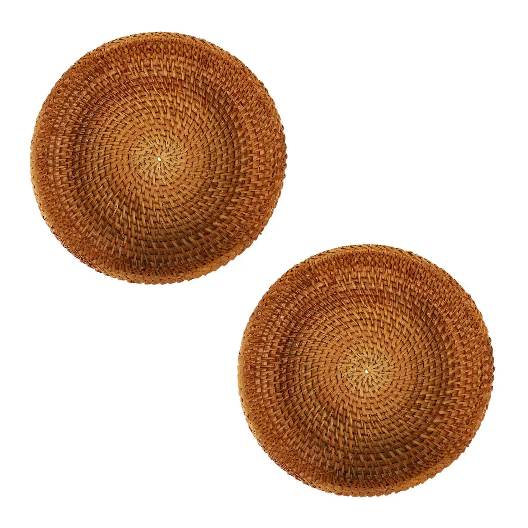 

ABAH-2X Handmade Autumn Rattan Weaving Round Storage Basket Fruit Dish Rattan Bread Basket For Kitchen Food Picnic Bread