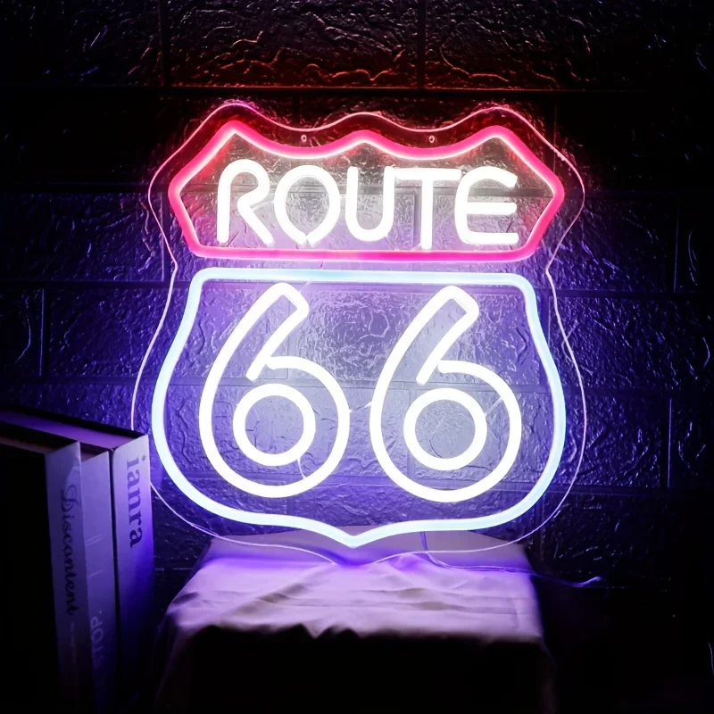 Historic Route 66 Neon Sign, Home Art Man Cave Neon Lights, For Bedroom Home Office Hotel Cafe Recreation Room Wall Decor