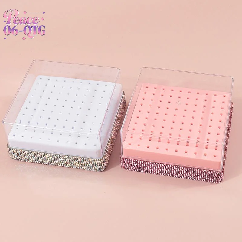 ที่เก็บหัวเจียรเล็บ 100 ช่อง 1 ชิ้น พร้อมฐานตั้งประดับเพชร ป้องกันฝุ่น กล่องเก็บอุปกรณ์ทำเล็บสำหรับร้านทำเล็บ