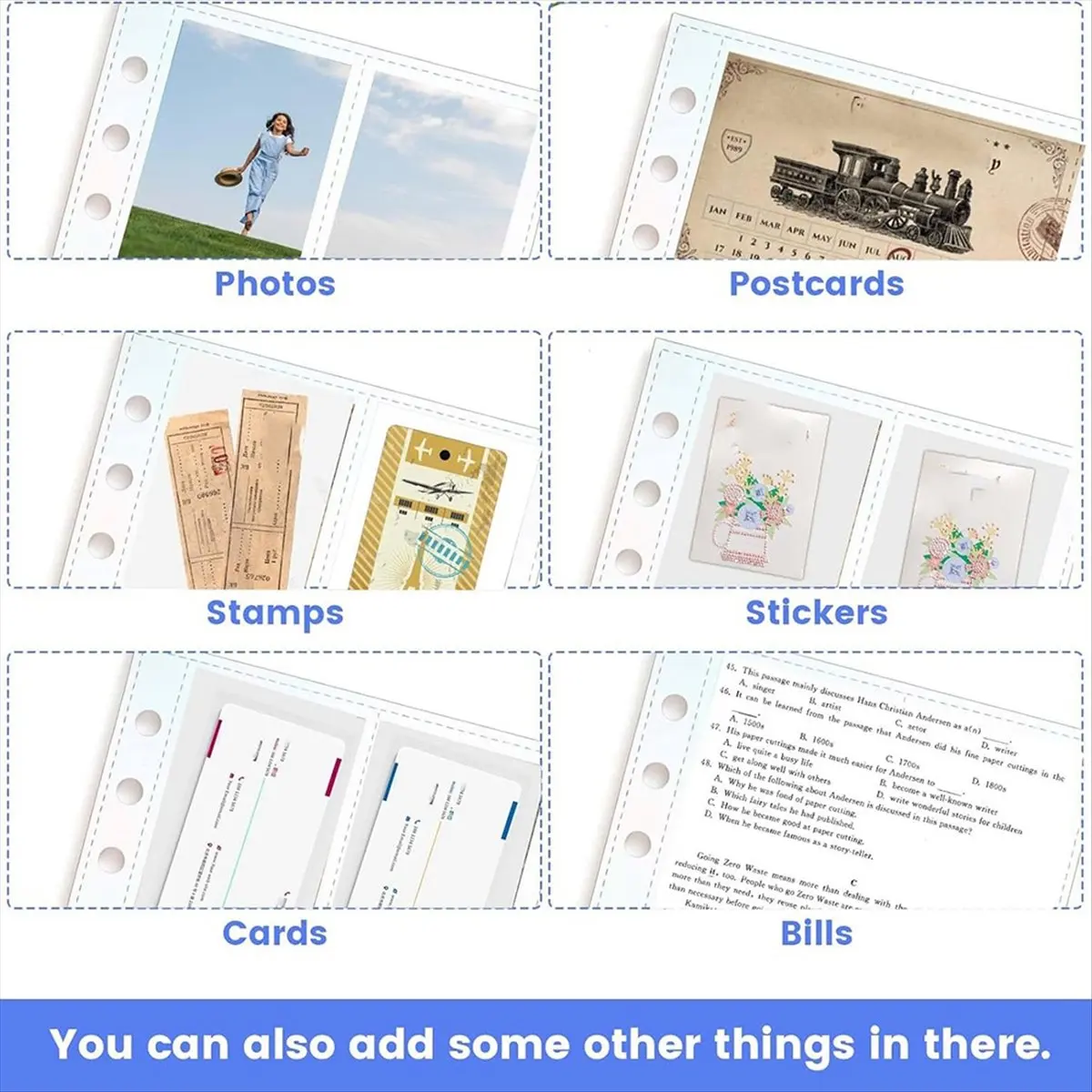 HHTL A5 Binder Pockets, 30 Pcs 6 Holes Card Sleeves for 6-Ring Notebook, Waterproof PVC Inserts