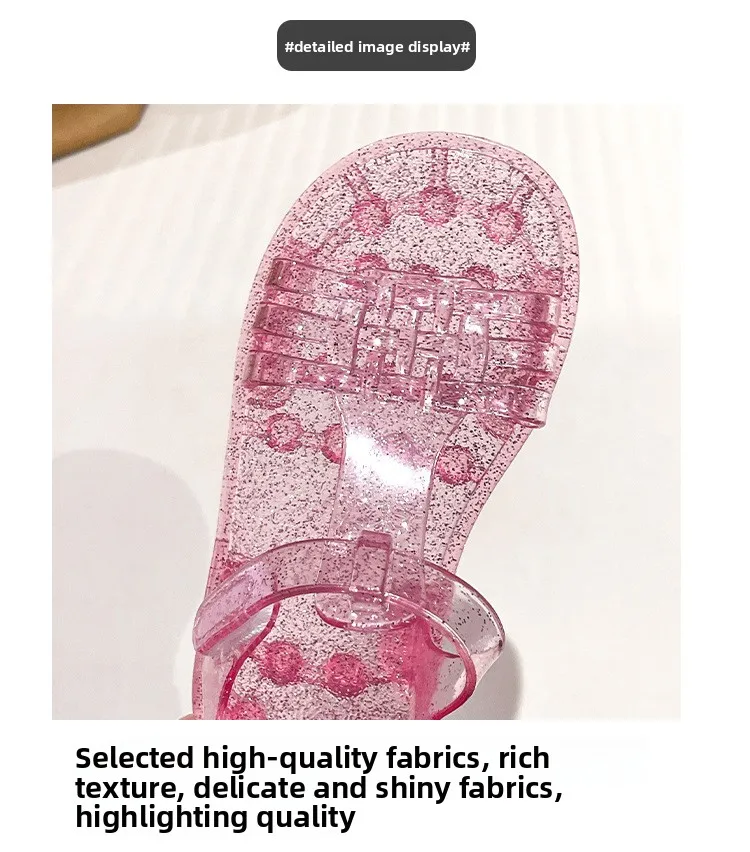 2026 Neue Mädchen Glitzer-Jelly-PVC-Sandalen für Kleinkinder mit Schnallenverschluss, Retro-Geflecht und Cut-Outs, Sommer-Strandschuhe – Detail 6