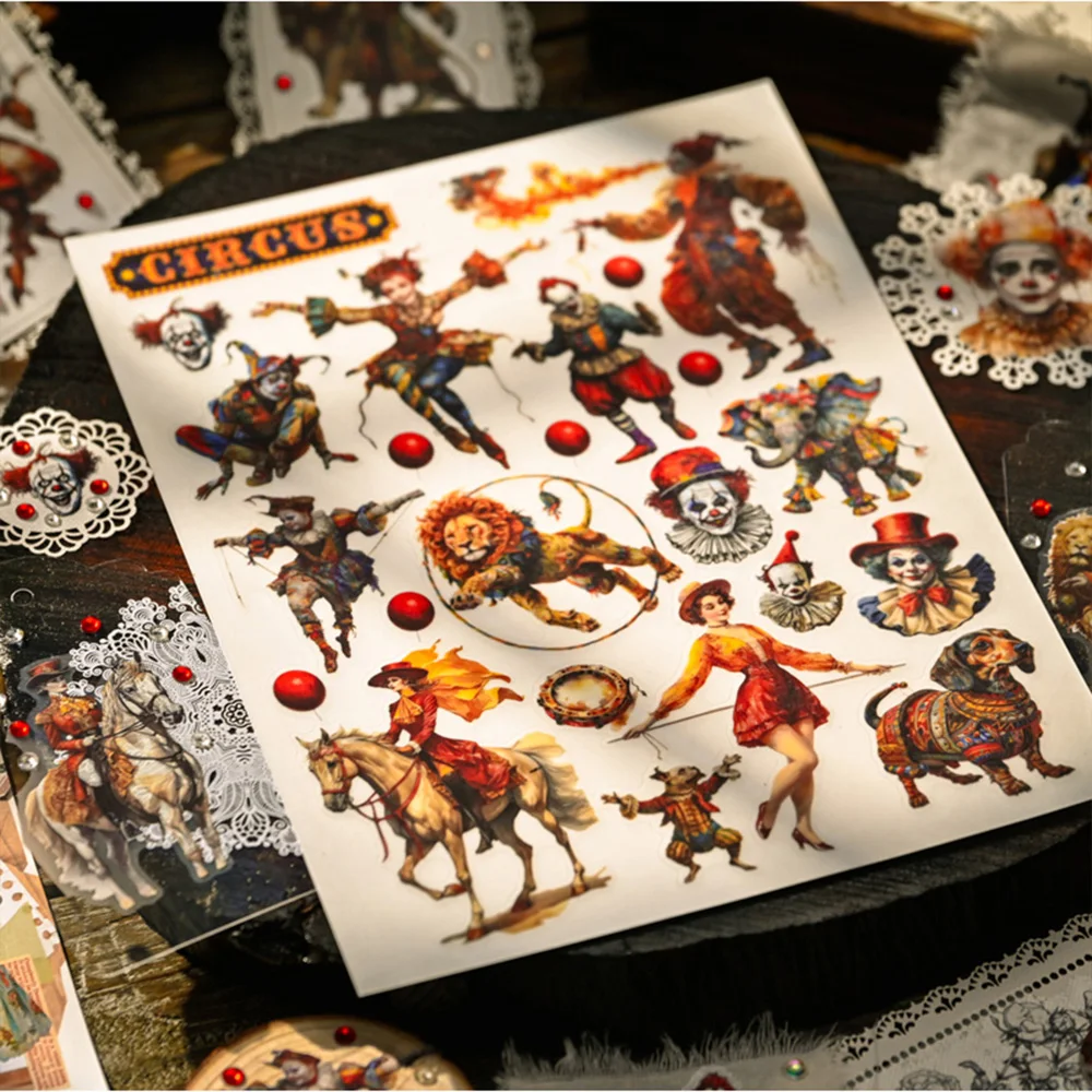 KSCRAFT 3 sheets A5 Circus Troup Rub On Sticker Scrapbooking Junk Journal Crafts Transfer Stickers DIY Photo Albums Decorative