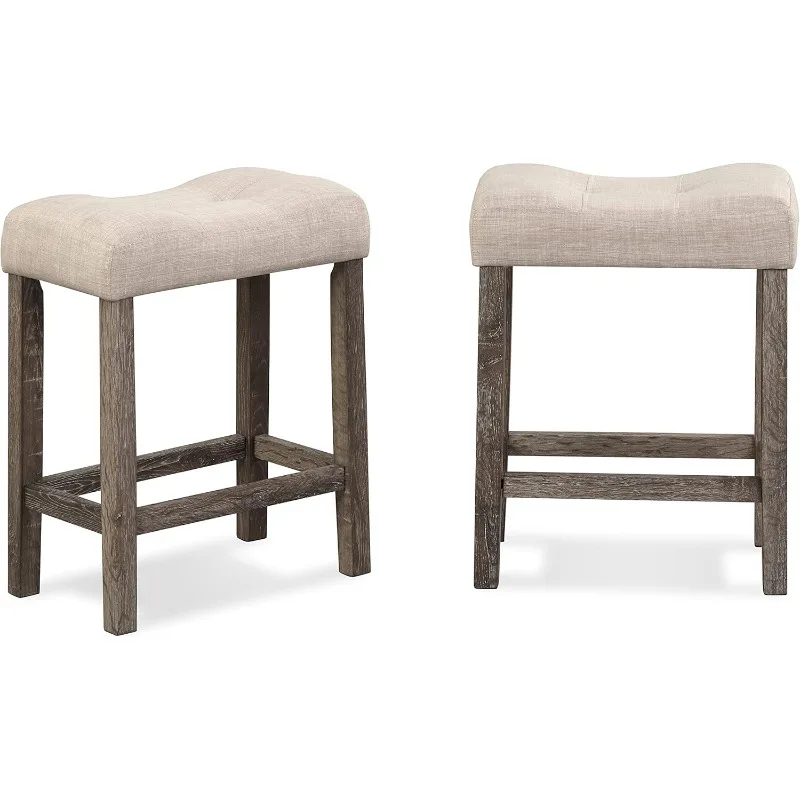

Sora Button Tufted Counter Height Saddle Stools, Set of 2, Taupe