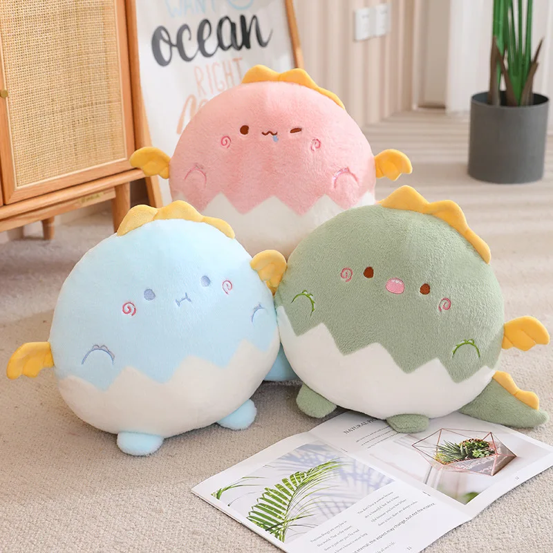 Coussin en peluche de dinosaure Kawaii, coquille d'œuf, animaux doux, gros dragon rond, coussin de canapé au beurre, jouets mignons, décoration d'intérieur